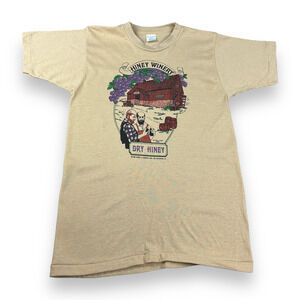 Vintage Hiney Winery Shirt Adult EXTRA SMALL Beige 80s Dry Wine Radio Promo